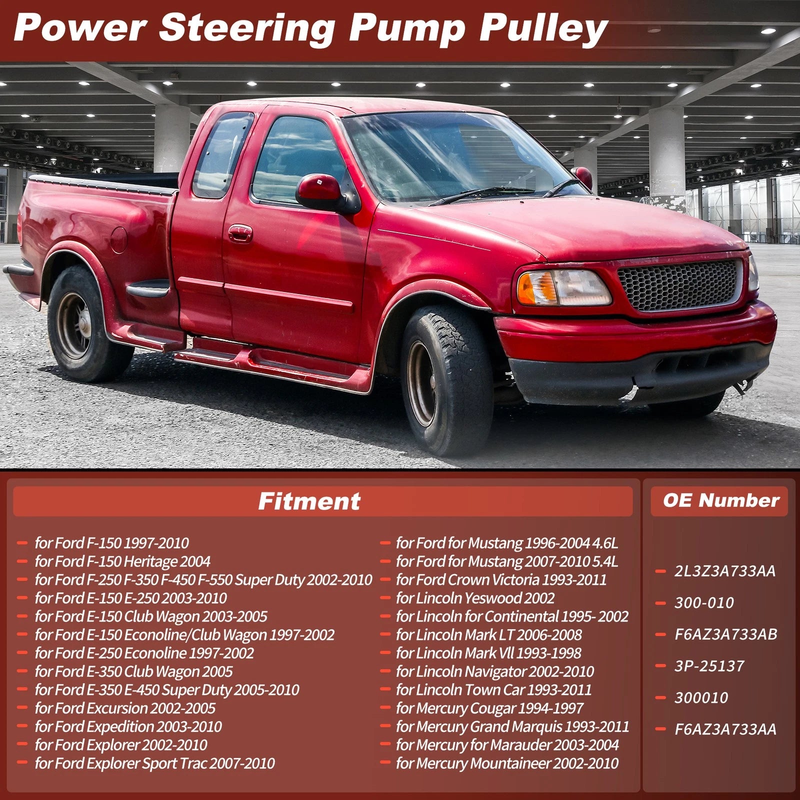 Power Steering Pump Pulley for Ford F-150, Lincoln, Mercury (2004–2008) 2L3Z3A733AA