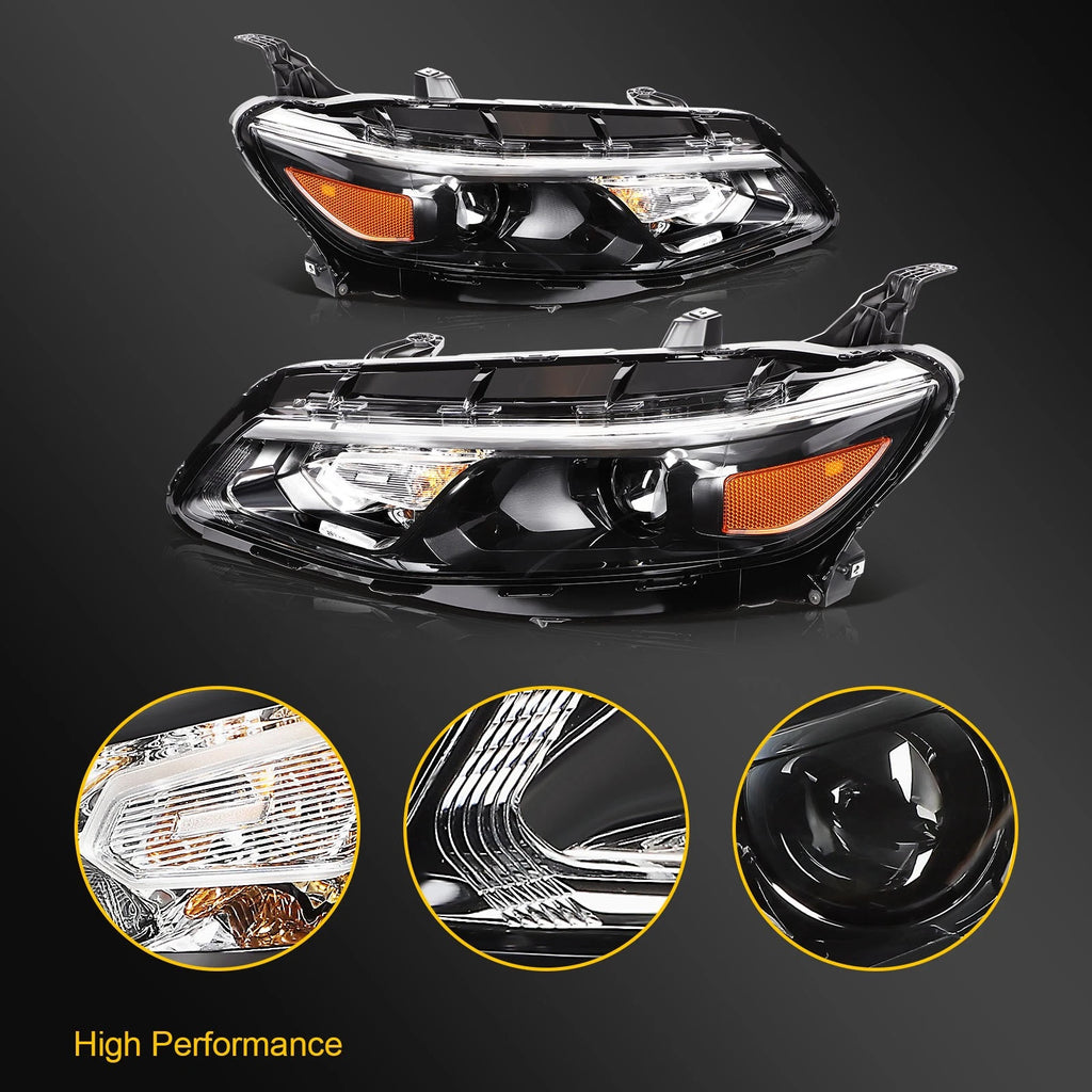 2Pcs Pair Headlights for Chevy Malibu (2016–2018) Black with Amber