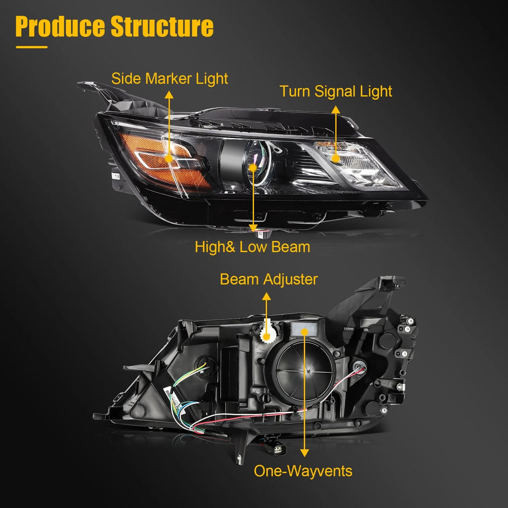 Set of 2 Black Headlight Assemblies for Chevrolet Impala (2014–2020)