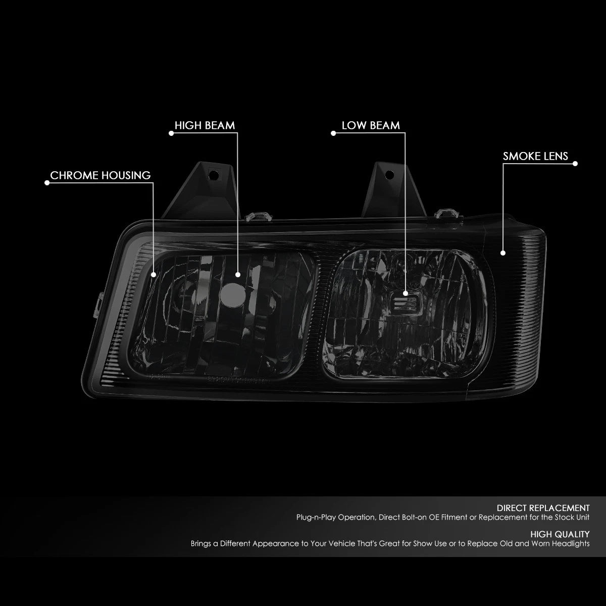Headlights for Chevy Express GMC Savana 1500 2500 3500 (2003–2022) Chrome Smoked