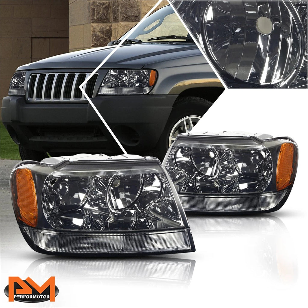 Smoked Housing Headlight & Amber Side Corner Lamp for Jeep Grand Cherokee WJ (1999–2004)