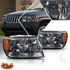 Smoked Housing Headlight & Amber Side Corner Lamp for Jeep Grand Cherokee WJ (1999–2004)