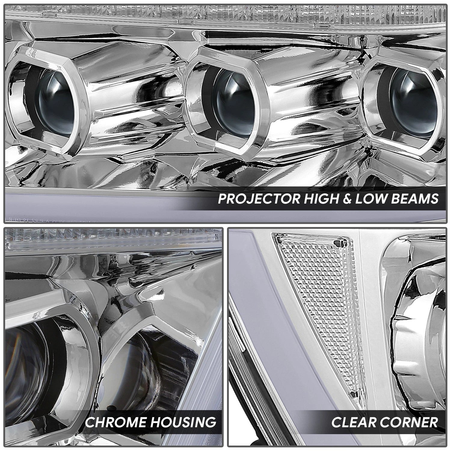 Sequential Tri-Projector Chrome Clear LED Headlight Lamps for Ram 1500 (2019–2024)