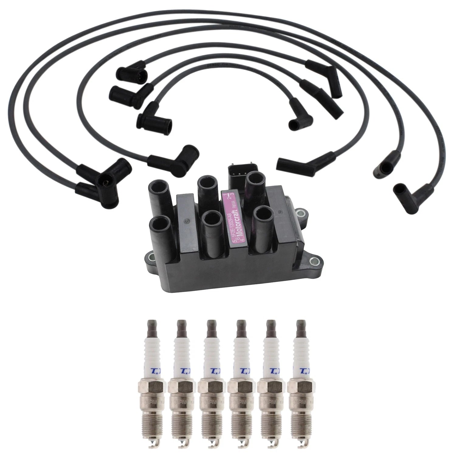 Ignition Coil & Spark Plug Wire Set Kit for Ford Mustang (Denso, Hitachi)