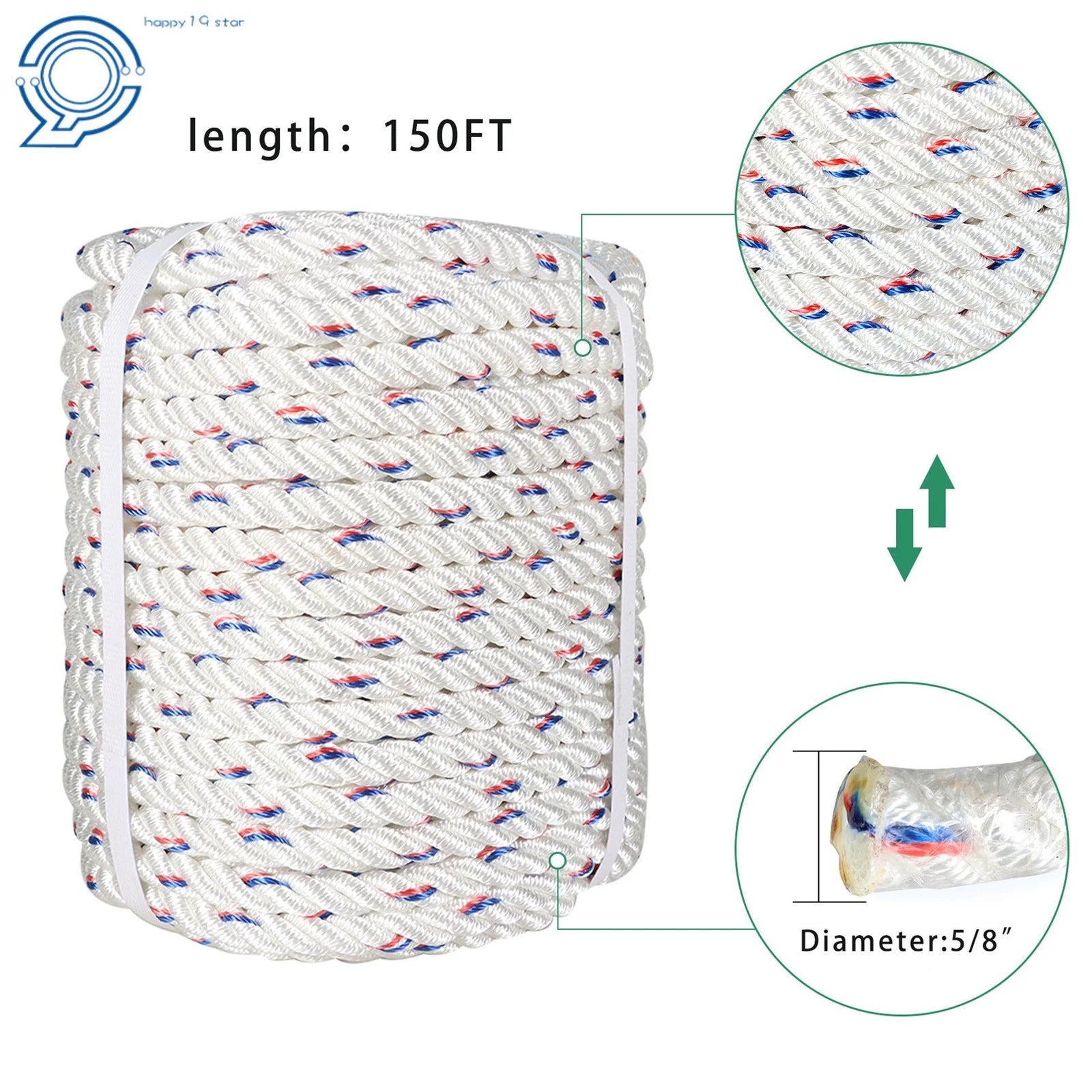 5/8" Double Braid Polyester Bull Rope for Arborist Rigging (7200 lbs)