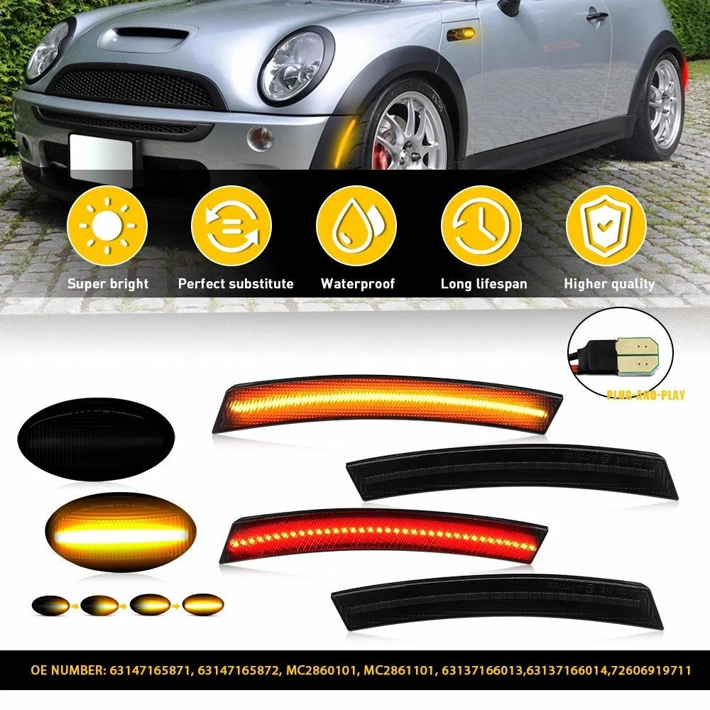 6X Smoked LED Side Marker Lights for Mini Cooper R50 R53 R52 (2002–2008)