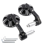 3" Round Bar End Mirror Set for Universal Fit (7/8" & 1") - Carbon Black