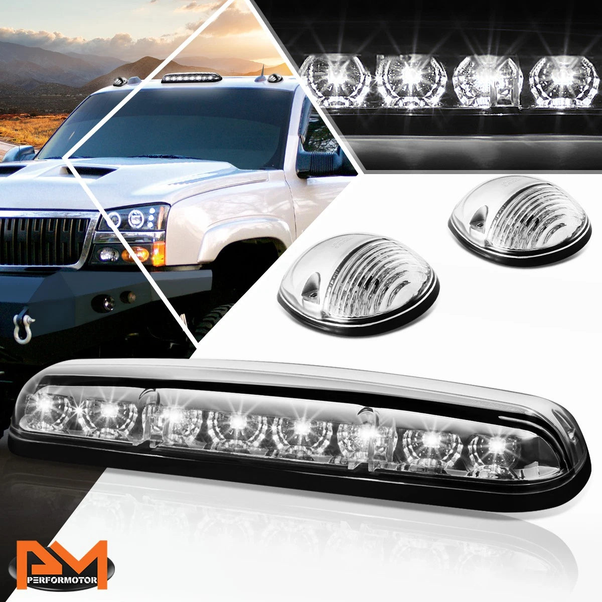 3Pcs Cab Roof Running Light Chrome Housing White LED for Silverado/Sierra (2002–2007)