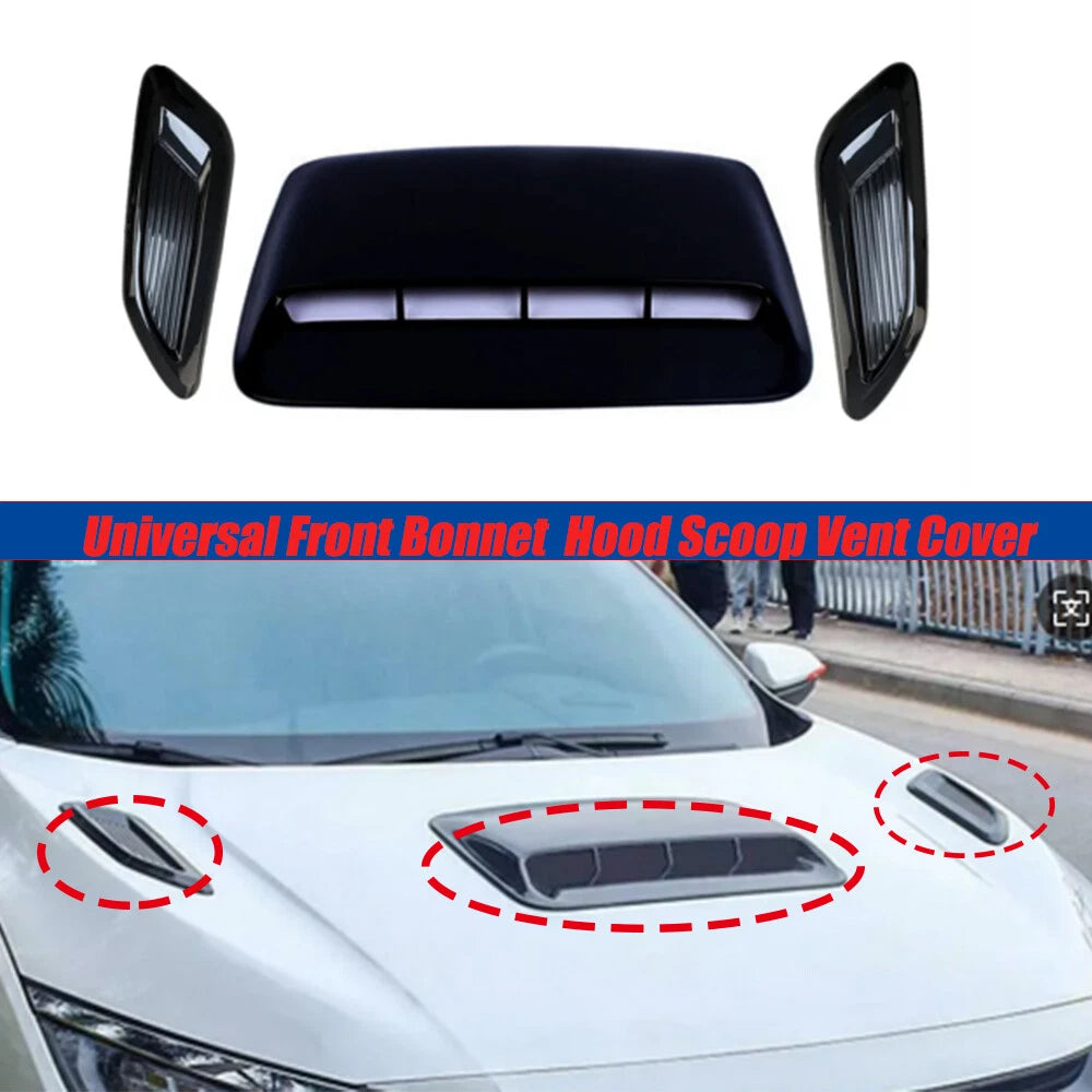 3X Glossy Black Air Flow Intake Hood Scoop Vent Cover for Universal Fit