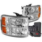 Pair Chrome Amber Signal Headlight Lamps for Chevy Silverado (2007–2014)