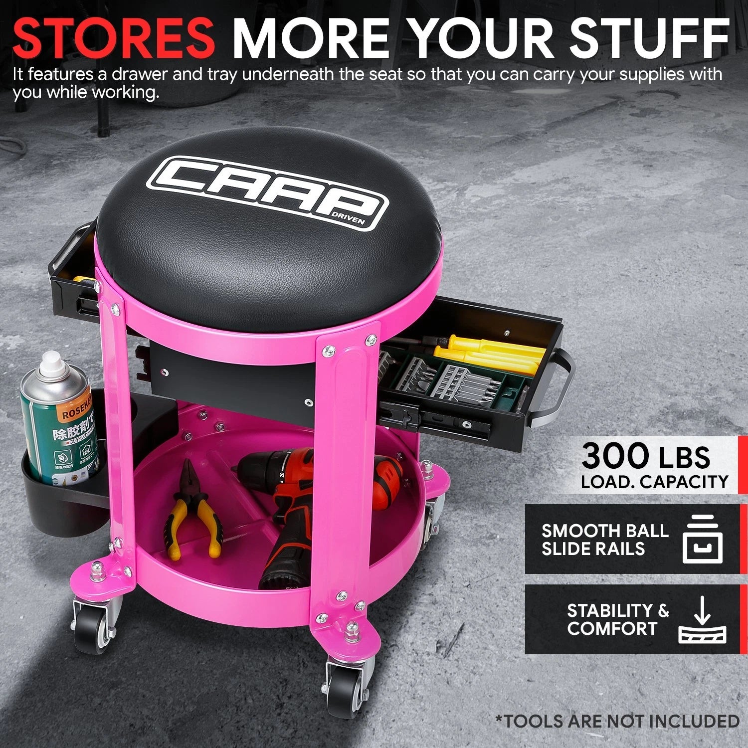 Rolling Stool for Garage Mechanics (5.5"W X 9.5"L, 300lbs Capacity)