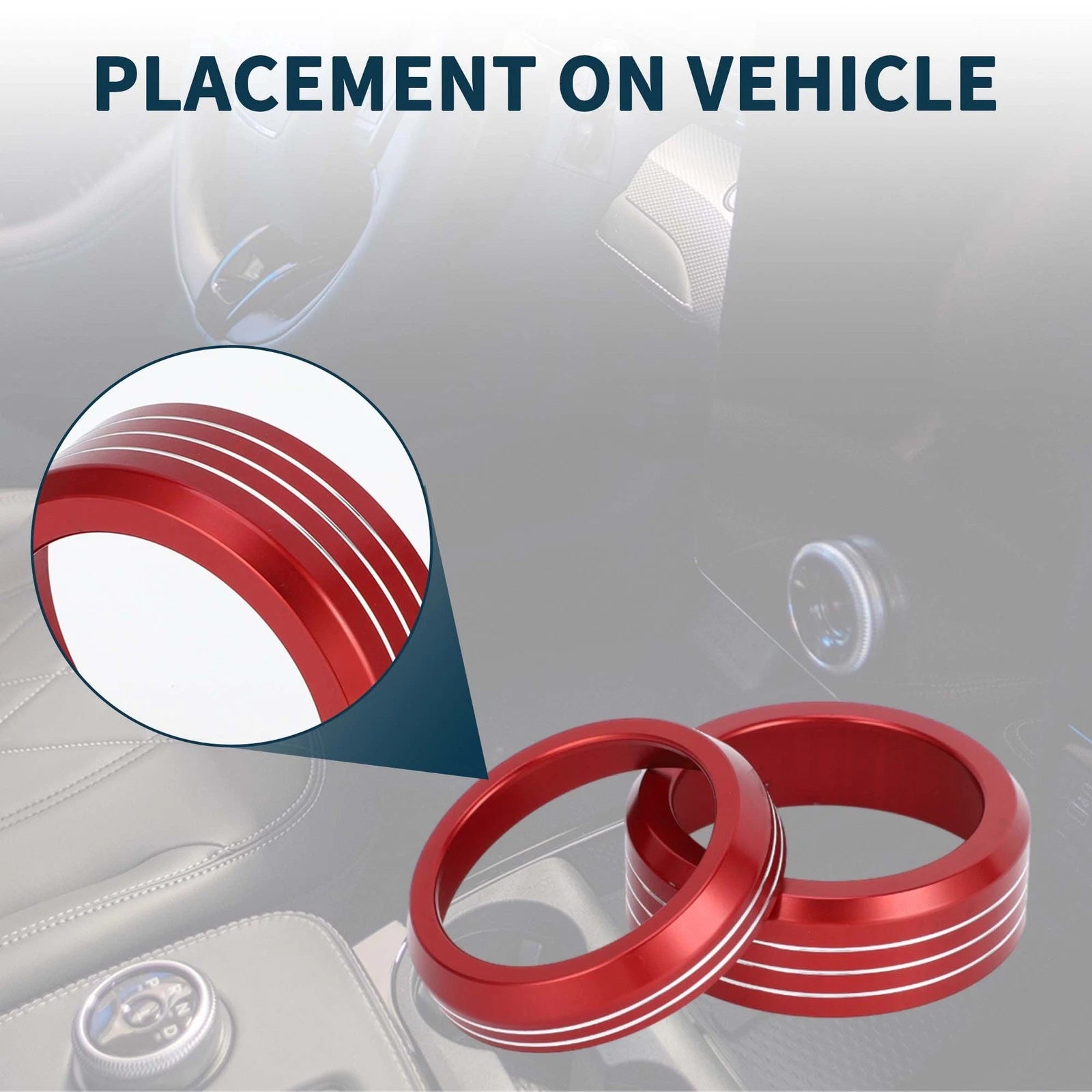 Set of 2 Media Volume Gear Shift Switch Knob Cover Ring for Ford Mach-E (2021–2024) Red