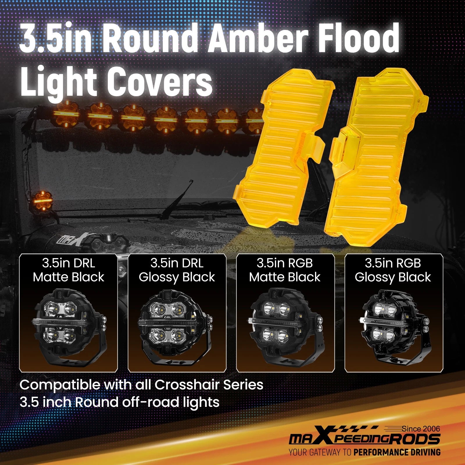 Set of 4 Amber Protective Covers for Round LED Driving Lights