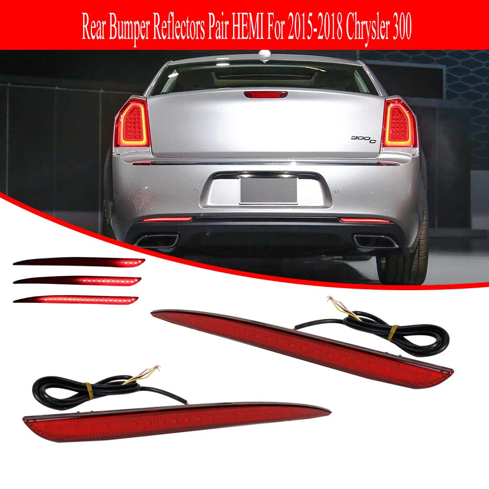 2X Red LED Rear Bumper Reflector Tail Lights for Chrysler 300 (2015–2022)