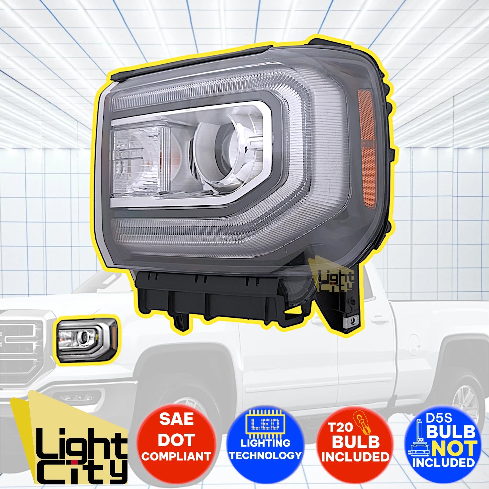 HID Headlight for GMC Sierra 1500 (2016–2018) Driver Side LED DRL LH