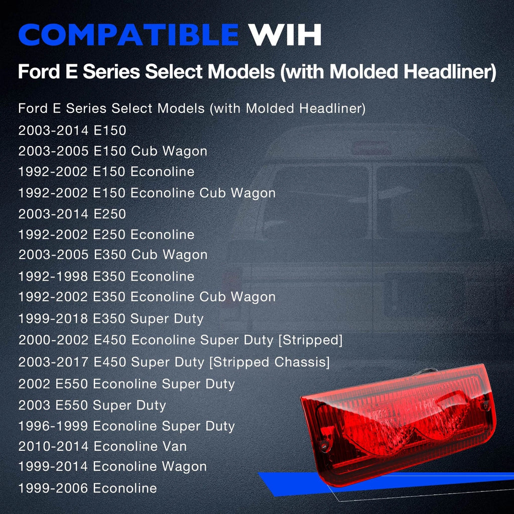 Rear Roof Mounted Third Brake Light for Ford E-150 E-250 E-350 (1992–2022) 923-290