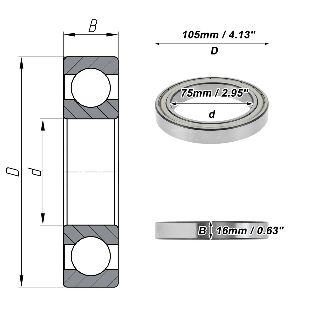Deep Groove Ball Bearing P6 for Scooter Skateboard Wheel (75x105x16mm)