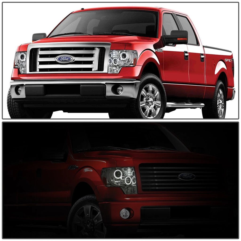 LED Halo Rings for Ford F150 (2009–2014) Chrome Amber Projector Headlight