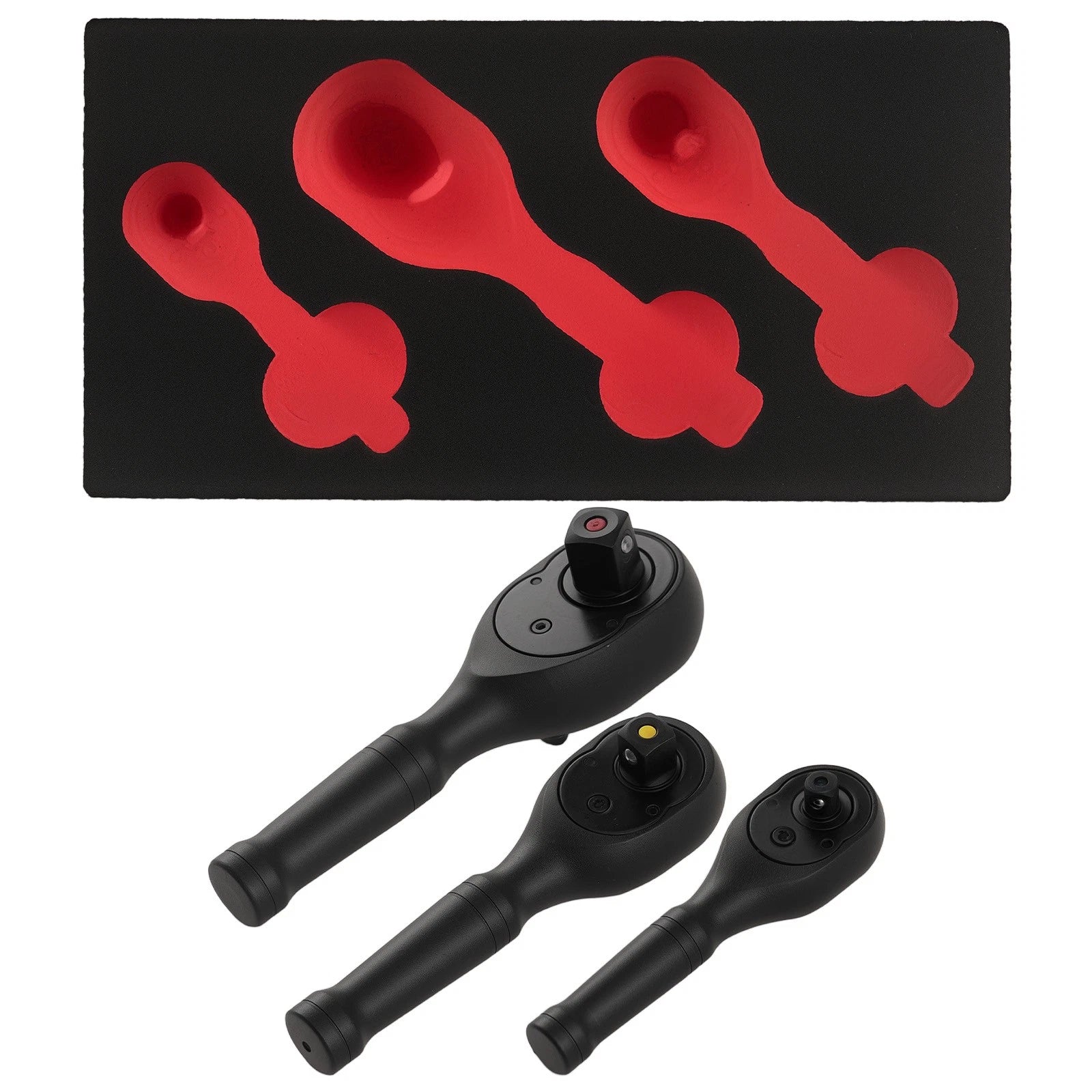 3pc Stubby Ratchet Set 1/4 3/8 1/2 Drive 72T for Auto Repair