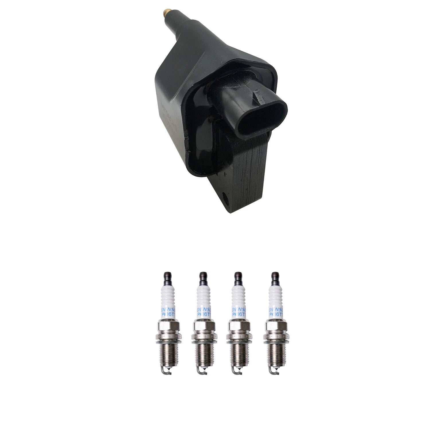 Hitachi Ignition Coil & 4 Denso Platinum Spark Plugs for Stratus 2.4 L4 (1995–2006)