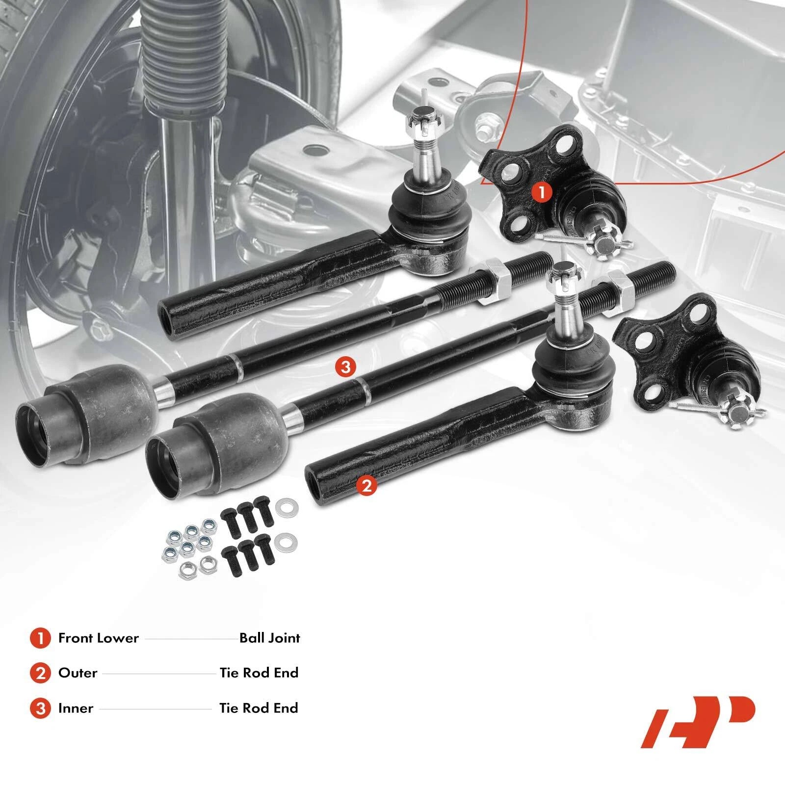 6X Inner & Outer Tie Rod End Ball Joints for Chevy Malibu (1997–2003)