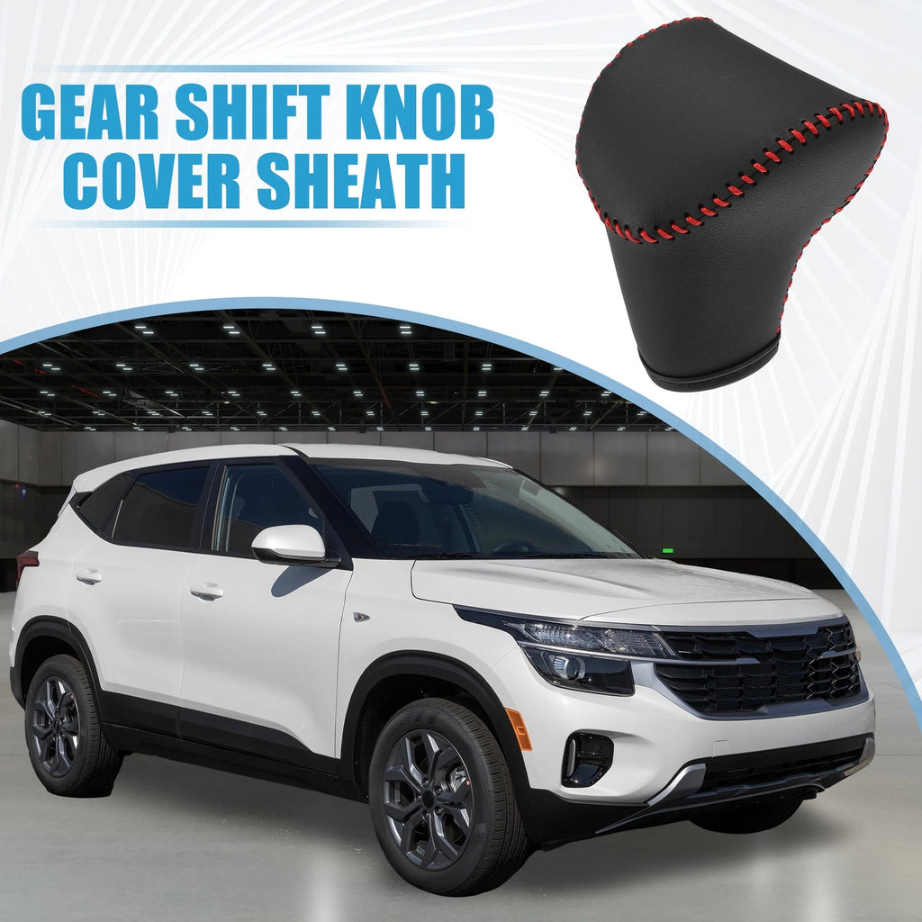 Automatic Gear Shift Knob Cover for Kia Seltos (2021–2023) Black Red Stitches
