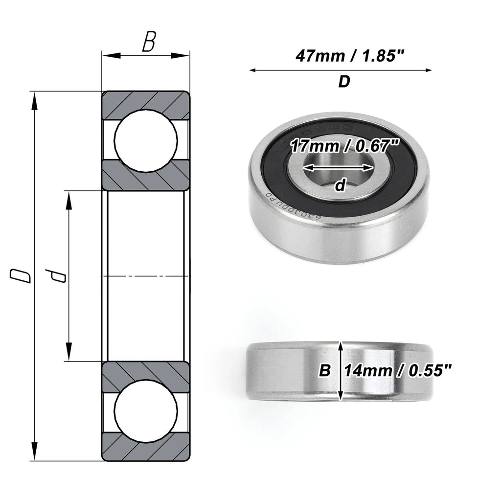 6303DDU Deep Groove Ball Bearing for Scooter Skateboard Wheel (P0)