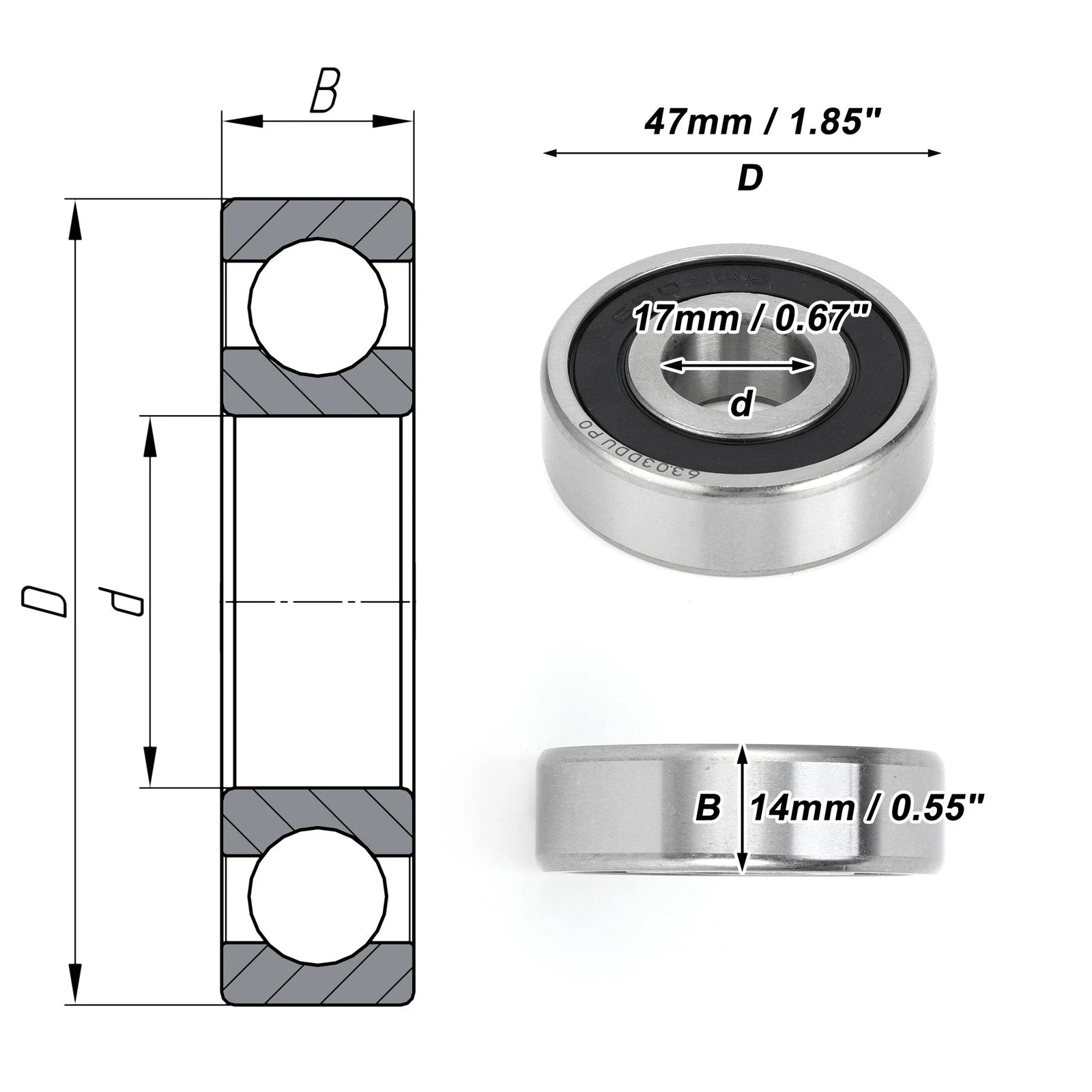 6303DDU Deep Groove Ball Bearing for Scooter Skateboard Wheel (P0)