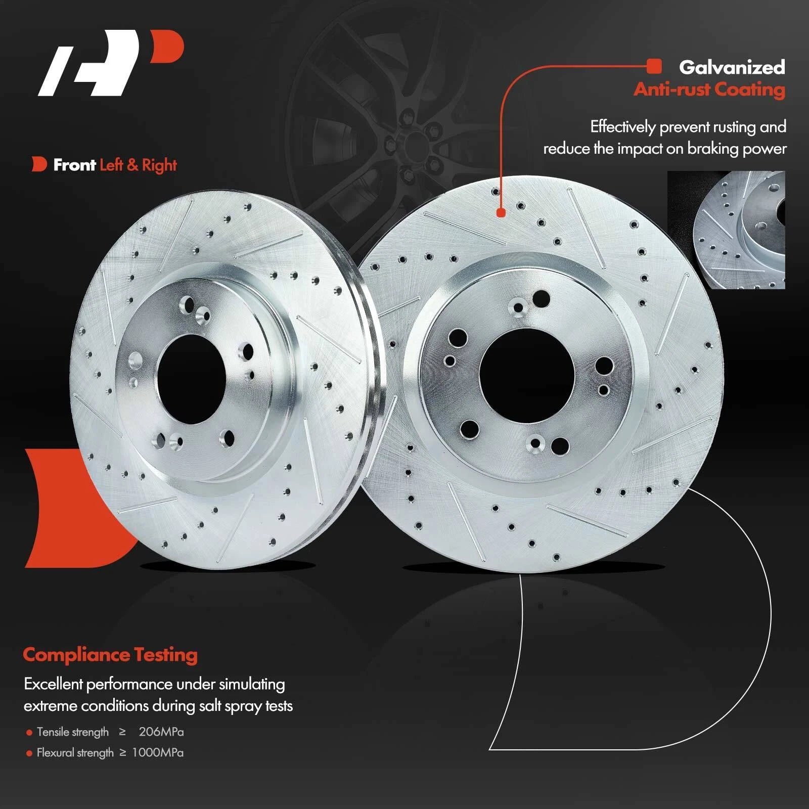 Front Drilled Brake Rotors & Ceramic Pads for Mitsubishi Outlander (2003–2023)