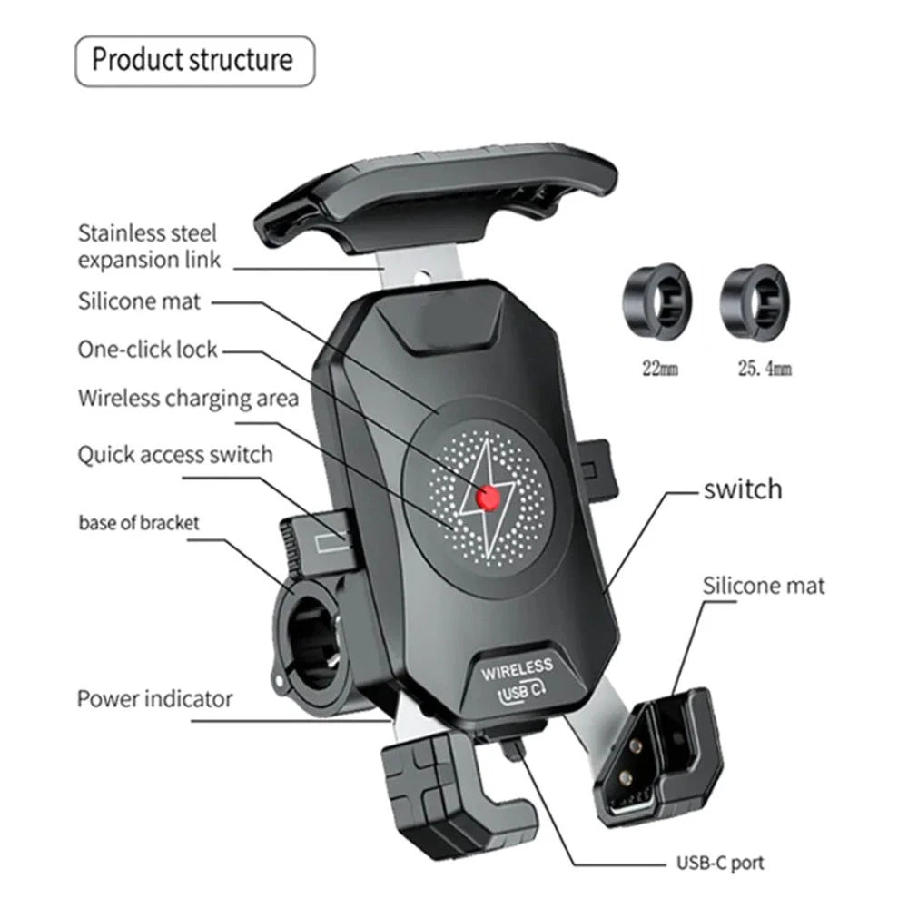 Wireless Charger Phone Holder for Motorcycle (QC 3.0)