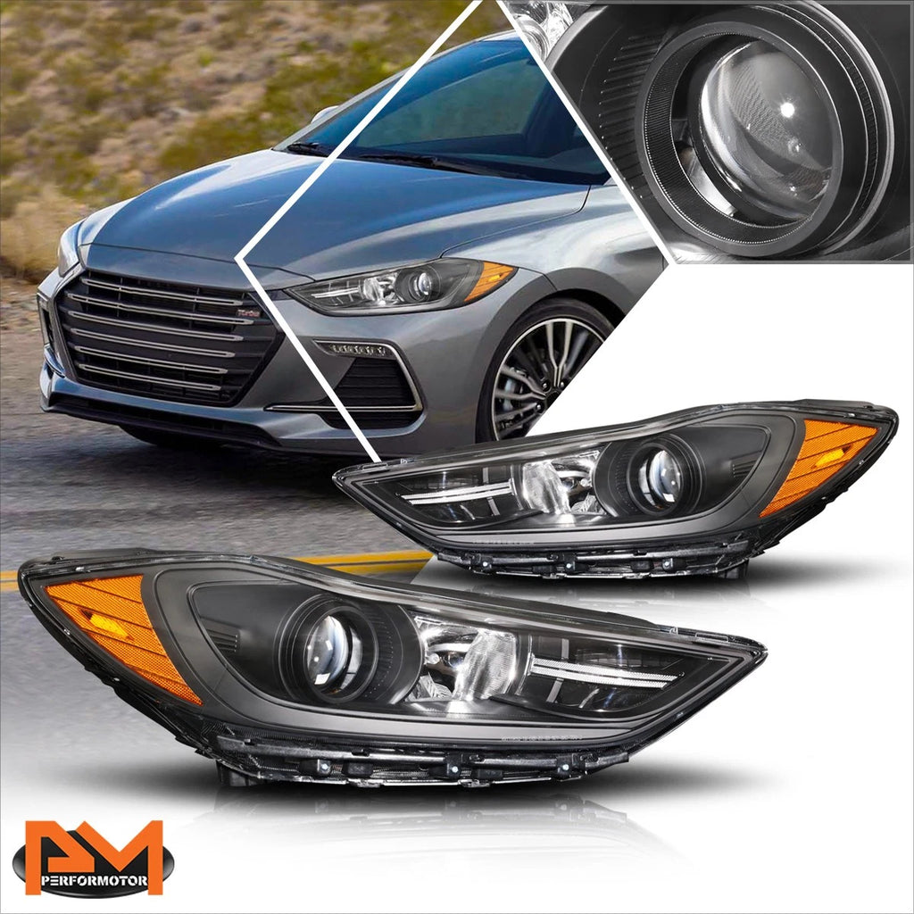 Projector Headlights for Hyundai Elantra (2017–2018) Black Housing Amber Corner