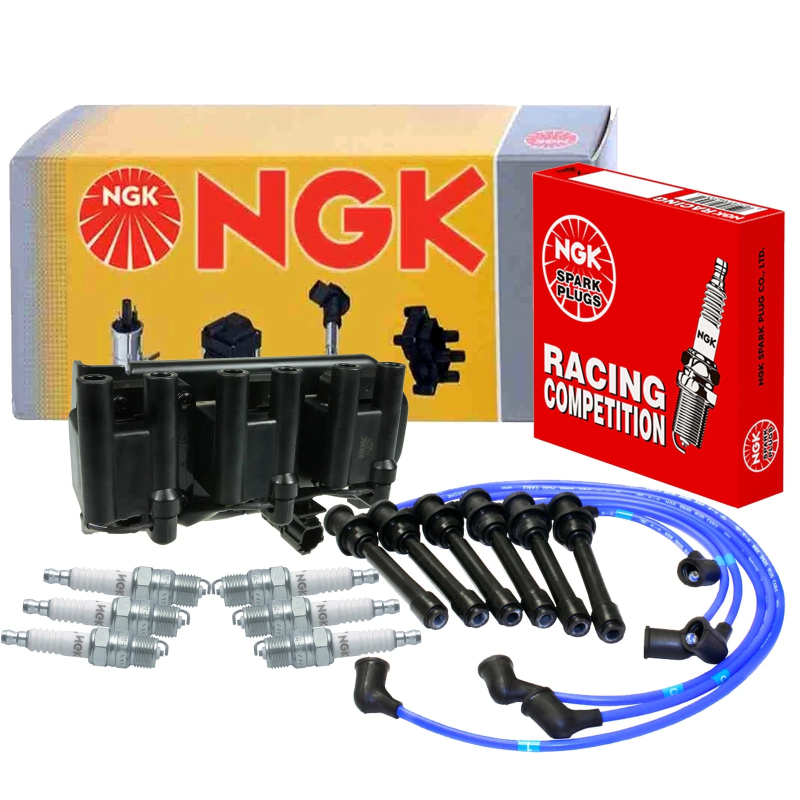 Set of 6 NGK DIS Ignition Coil Wires & Racing Spark Plugs for Hyundai Kia