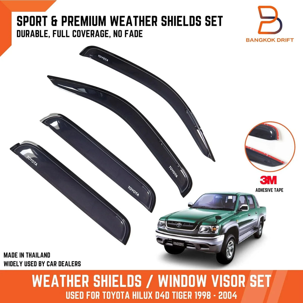 Slim Weathershields Door Visors for Toyota Hilux Dual Cab (1998-2004) Black