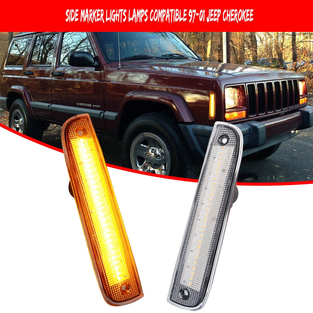 Clear Amber LED Front Side Corner Marker Lights for Jeep Cherokee (1997–2001)