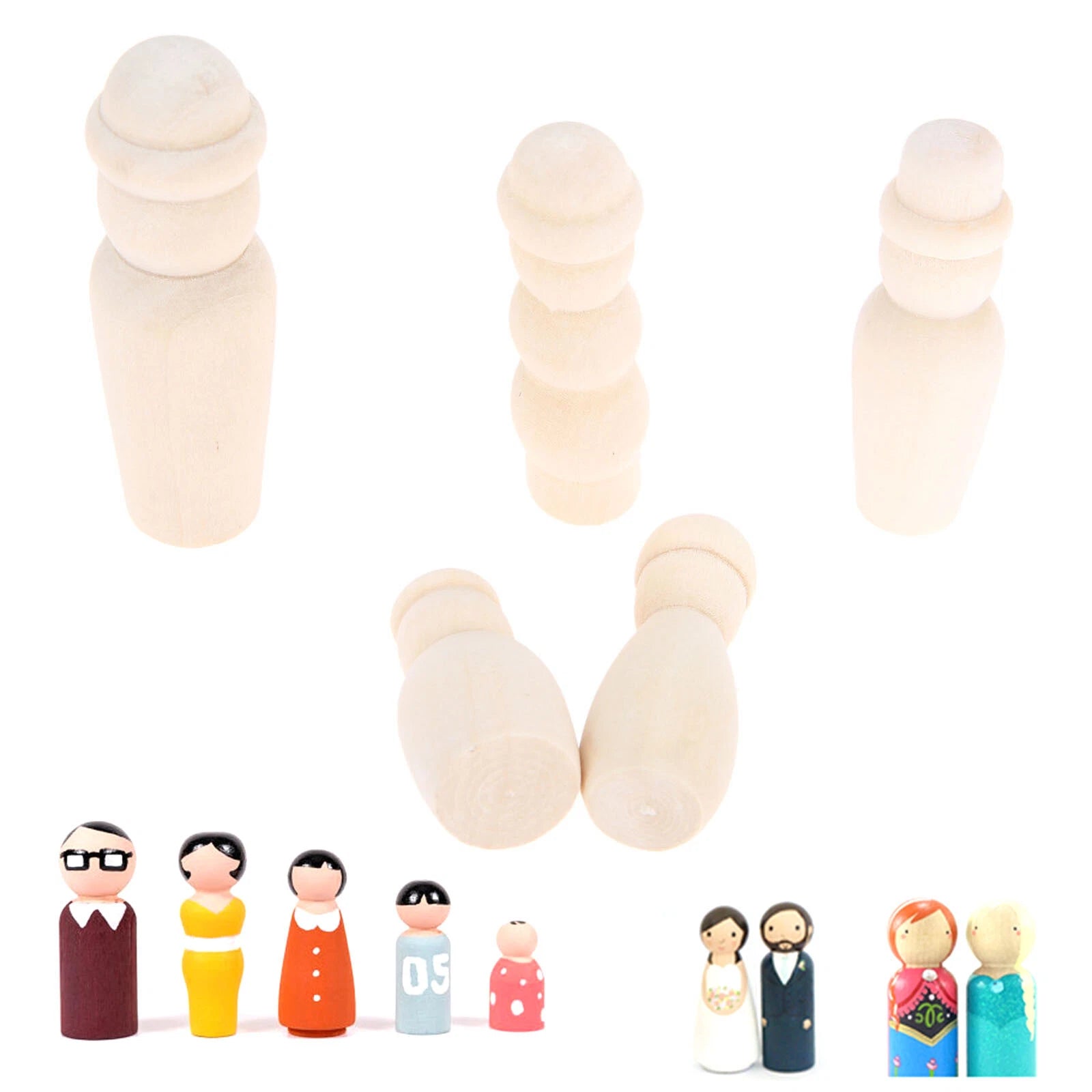 5pcs Wooden Peg Dolls Figures for DIY Crafts Home Decor