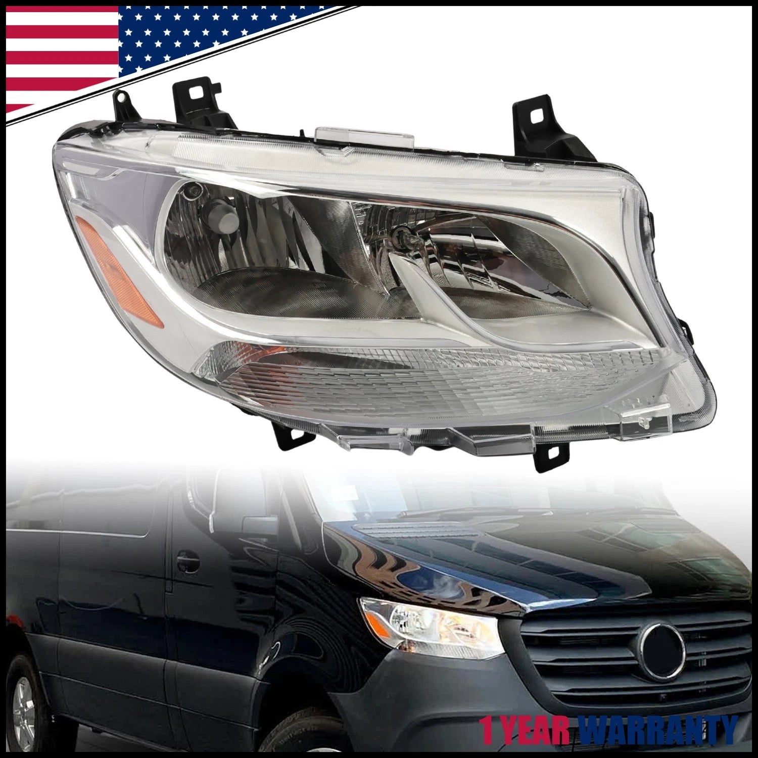 Halogen Headlight Right Passenger for Mercedes Sprinter 2500 3500 (2019–2022)