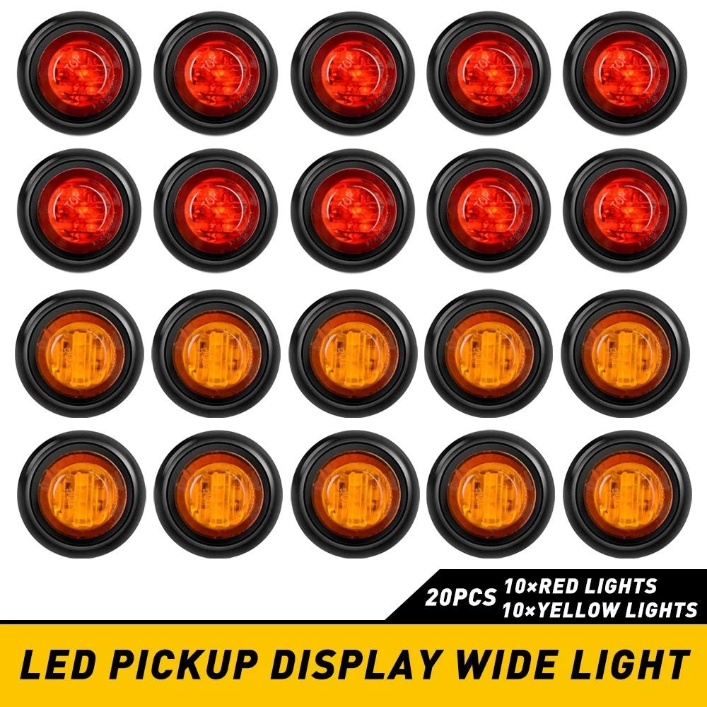 Set of 2 Round Side Marker Lights for Pickup Truck (LED Amber Red)