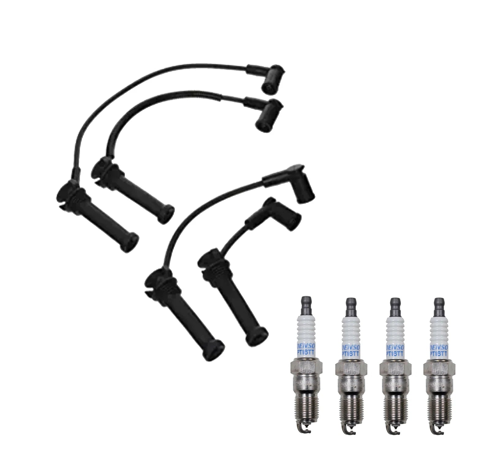 Denso 7mm Wire Set & 4 Iridium TT Spark Plugs for Mazda 6 i (2003–2008)