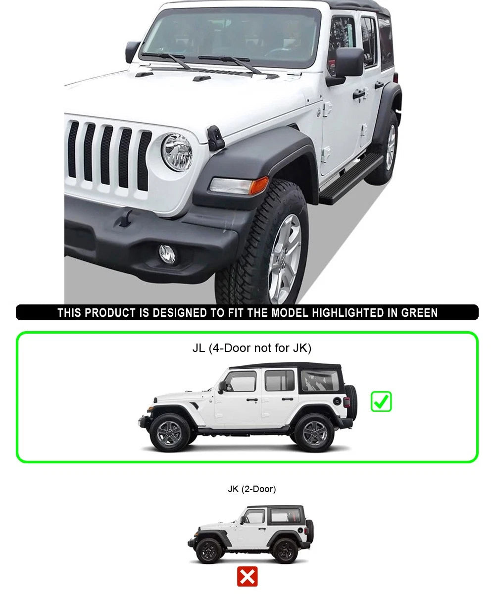 4in Matte Black Running Boards for Jeep Wrangler JL (2018-2026)