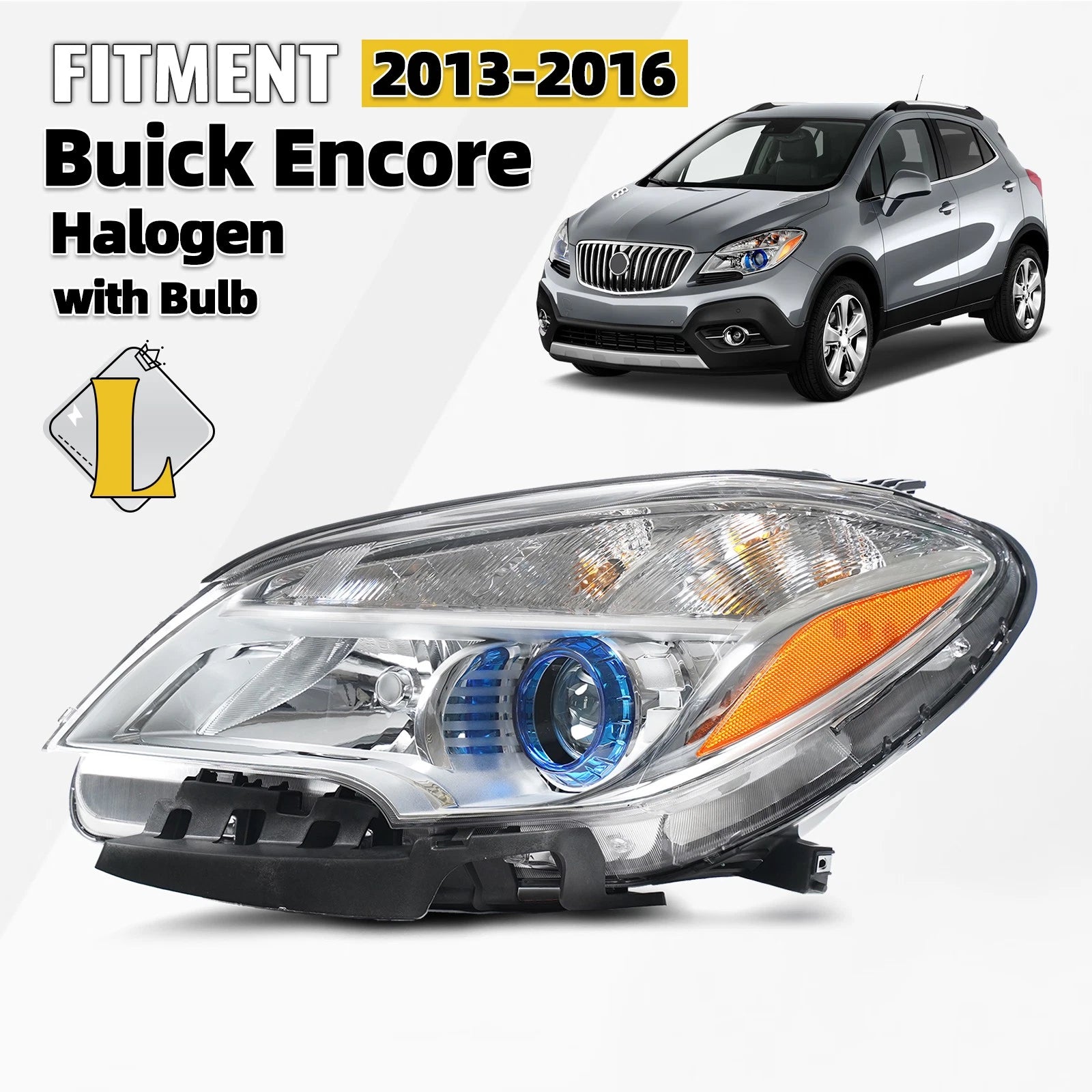 Halogen Headlight for Buick Encore (2013–2016) Chrome w/Bulb Driver Left