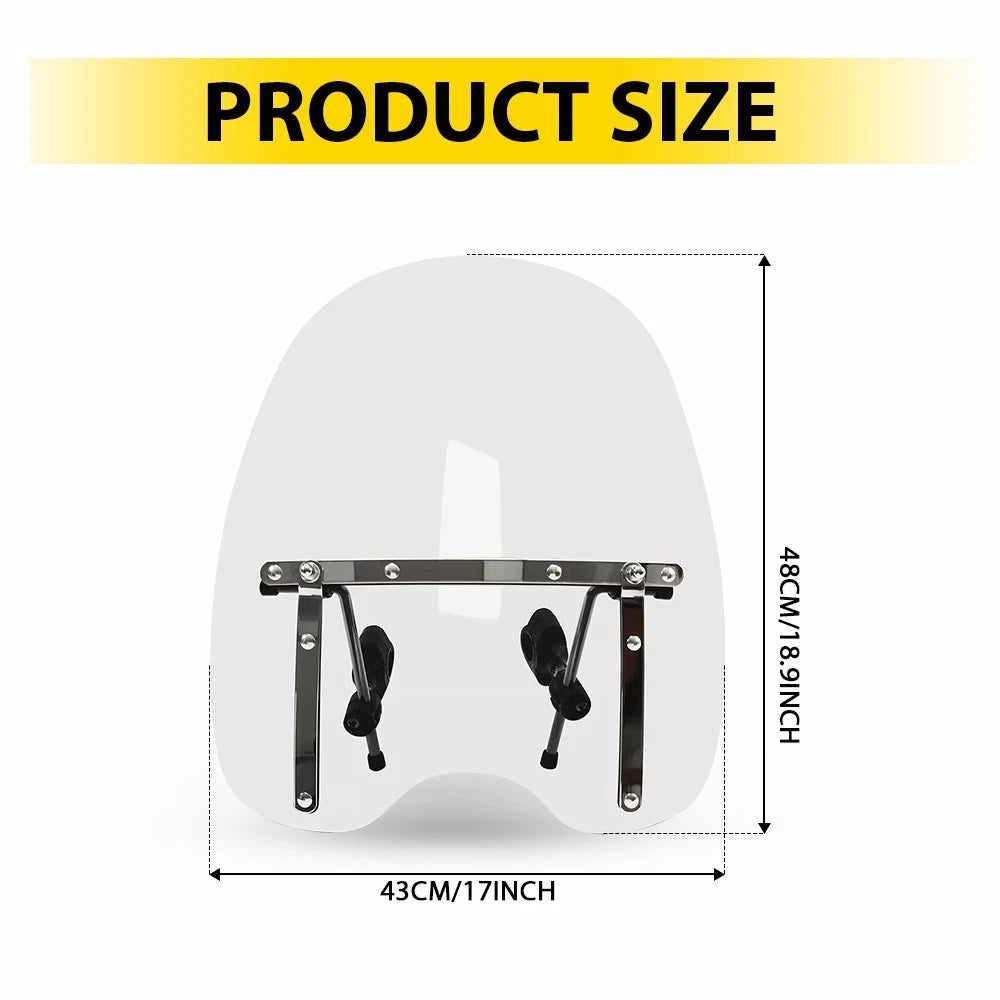 19"x17" Motorcycle Windshield for Universal Fit (7/8" - 1.25" Handlebar)