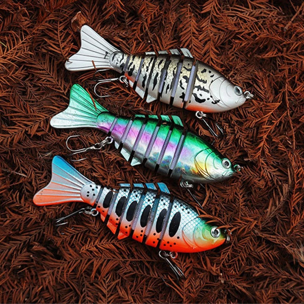 Artificial multi-section fishing lure mimics live bait swimming action