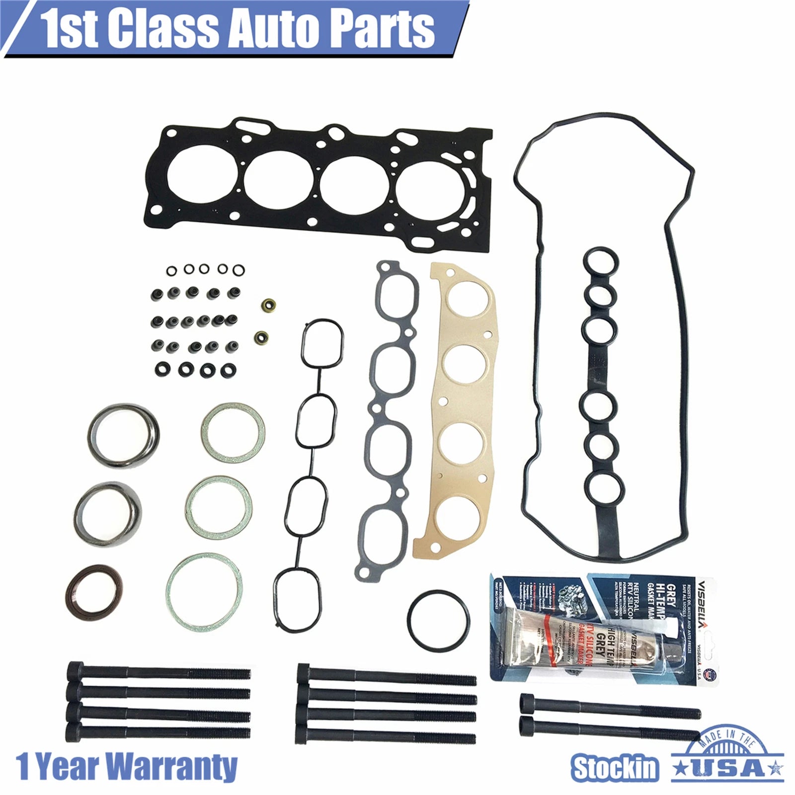 MLS Engine Cylinder Head Gasket Set with Head Bolts for Pontiac Vibe Toyota 1.8L (2003–2010)