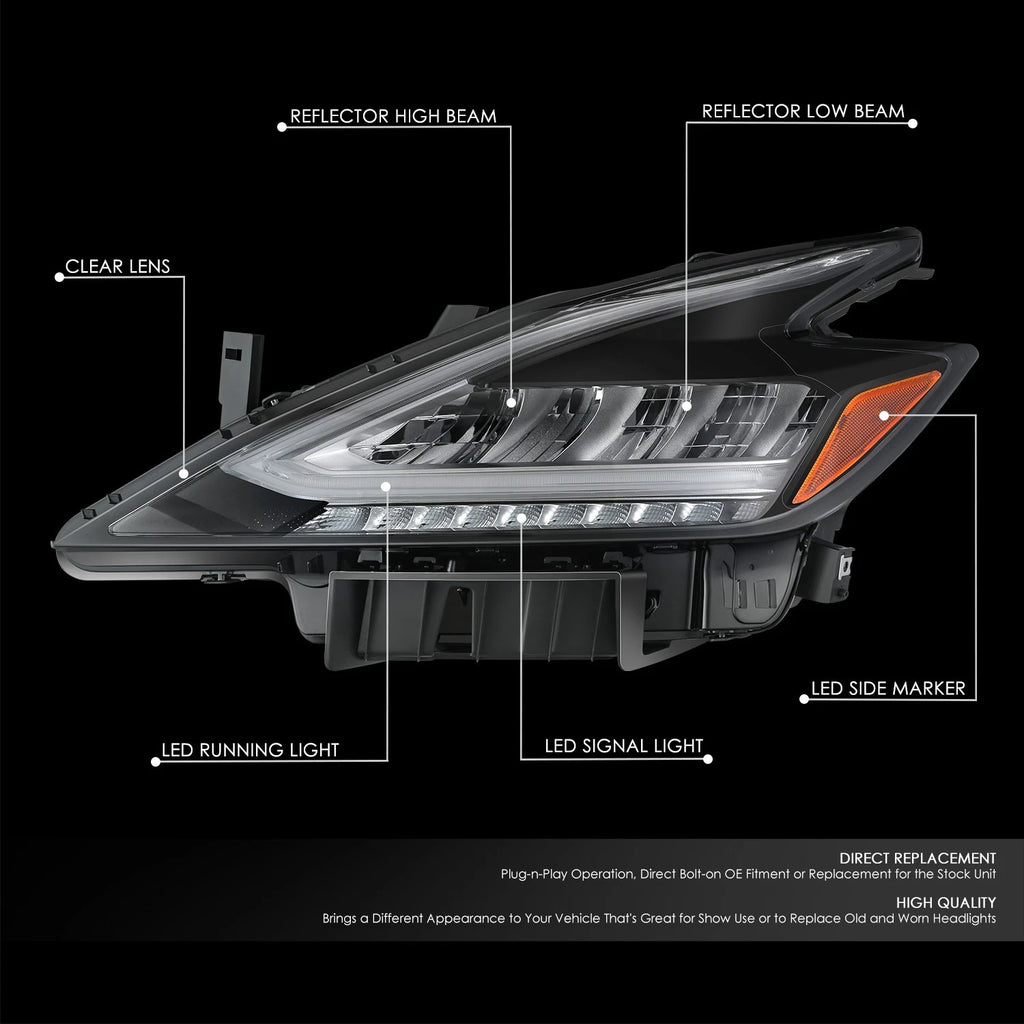 LED Headlight Assembly for Nissan Murano (2019–2021) - Left Side, Black Amber