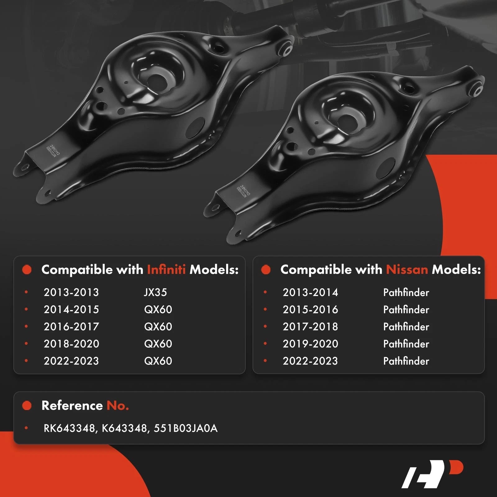 2X Rear Lower Control Arm for Nissan Pathfinder INFINITI QX60 (2013–2020)