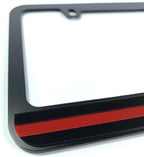 License Plate Frame Thin Red Line Matte Black for Firefighter Pickup SUV (USA)