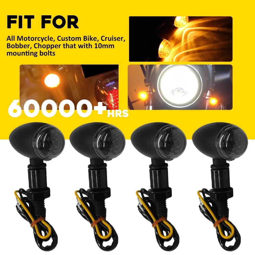 Set of 4 Amber Motorcycle Turn Signal Lights for Universal Models