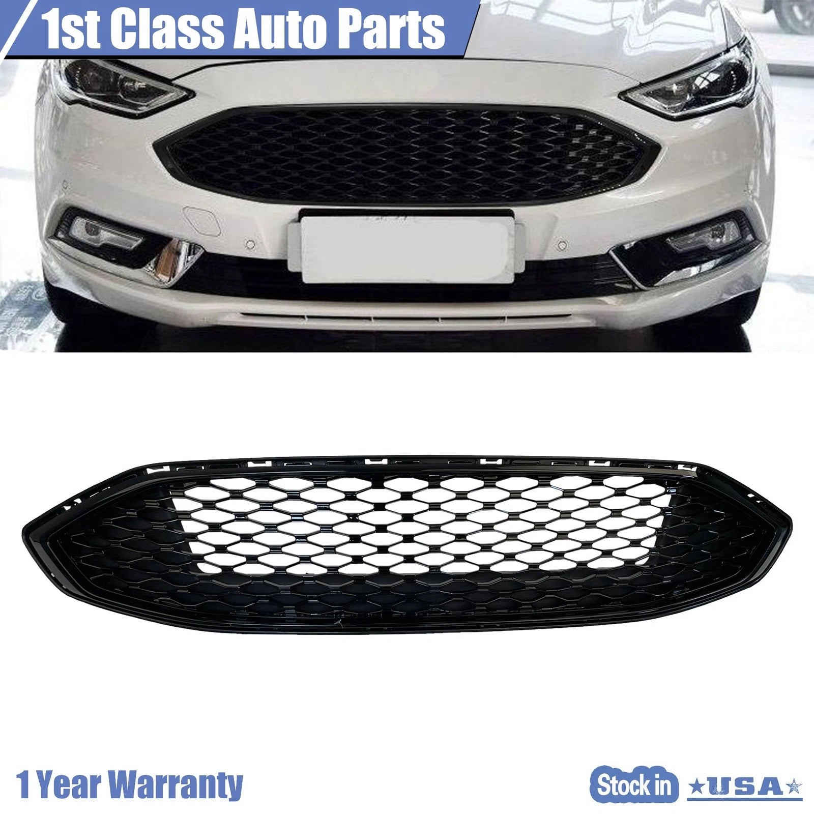Honeycomb Mesh Grille for Ford Fusion (2017–2018) - Glossy Black