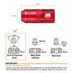 20Pcs M12x1.25 Open End Acorn Lug Nuts for Universal Fit (Red)