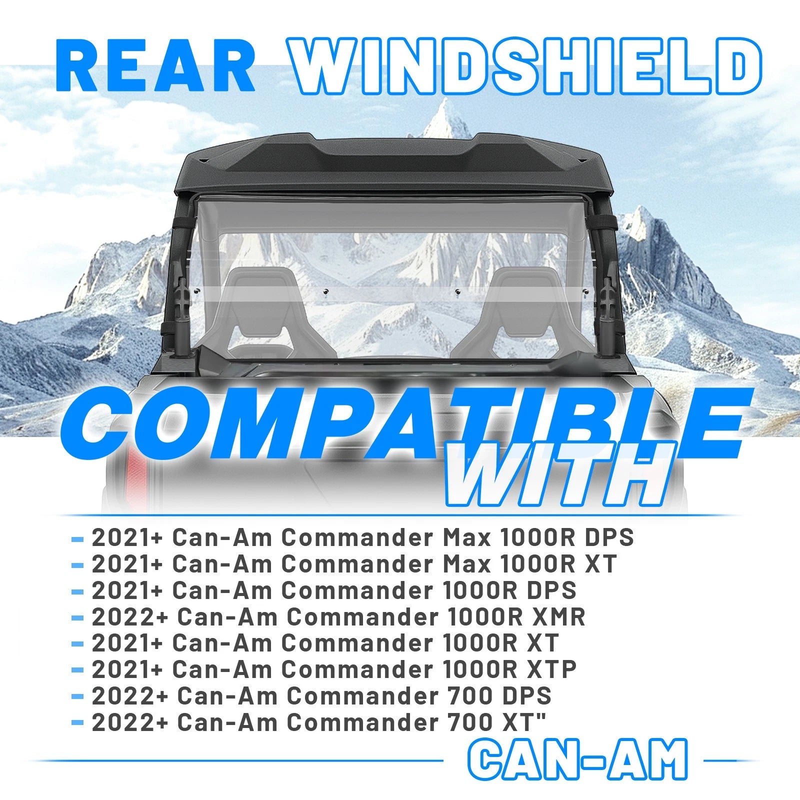 Clear Rear Windshield for Can-Am Commander 700 Max 1000R DPS/XT/XMR (2021–2025)